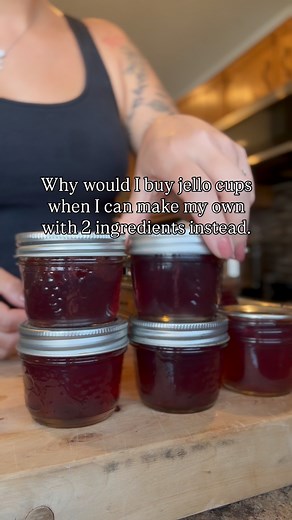 Store bought jello cups have some questionable extra ingredients… loaded with sugar, artificial flavours and colours. No thanks. Homemade Jello Cups: Ingredients 4 cups fruit juice (apple, grape, cherry, cranberry, etc.) 2 tablespoons beef gelatin Sweetener to taste (optional depends on your juice) Instructions Pour 1 cup of the juice into a medium bowl. Sprinkle the gelatin over the top and let it sit 5 minutes to “bloom.” Meanwhile heat the remaining 3 cups of juice in a saucepan until hot (no