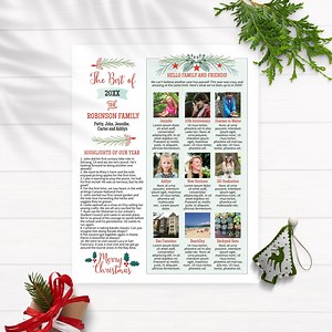 Family Christmas Newsletter Template US Letter - Year in Review Update (CORJL, Greenery Layout 2, GN) - Etsy