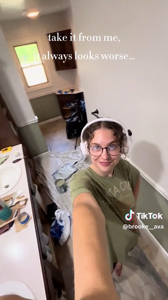 it has to look worse before it can look better! or in this case, ✨beautiful✨ from cabinet stain, to wall colors, to DIY wallpaper, to sconces and cozy lighting, we changed almost everything about this entire space. it took multiple months of sanding, finishing, and making design decisions to bring this whole space together & I couldn’t be more happy with it! if you want to see the whole transformation, including the design process, picking finishes, as well as all the bumps in the road (because 