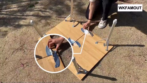 Bamboo Folding Camping Table 2-Folds with Adjustable Aluminum Legs Portable Picnic Table with Carry Bag for Outdoor Hiking Beach 2-4 Person