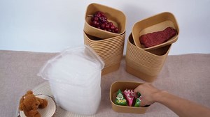 50 Pack Paper Food Containers with Lids,35 oz Kraft Paper Bowls,Cardboard Meal Prep Containers with Lids for Salad,Snacks,Desserts,Hot/Cold Food,Rectangular Disposable Bowls