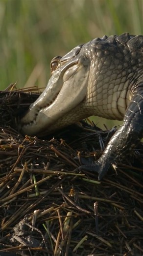 This Alligator Builds a Warm Nest From Swamp Plants