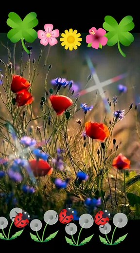 Animated Flowers and Ladybug in Colorful Scenes