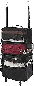 ELEZAY Hanging Packing Cubes with Compression Capability Portable 4-Shelf Closet for Travel Collapsible Space Saver Bag Clothes Organizer for Carry-on Luggage Suitcase Medium_22.5*14.5*7 IN, Black