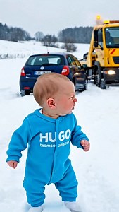 Lien en bio pour faire les mêmes vidéos. Bébé Hugo et sa voiture avec la dépanneuse sous la neige et le verglas #teamsolaria #bebe #ia #hugo #drole | Team solaria