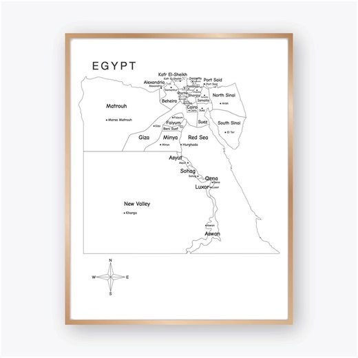 Egypt Black and White Map Poster With Provinces and Cities, Detailed Political Outline Map of Egypt for Classroom Education - Etsy
