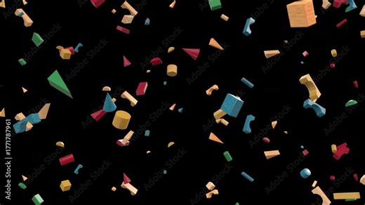 Vibrant colored wooden building blocks falling in seamless loop animation with transparent background, playful toy blocks rain effect for educational, children’s content