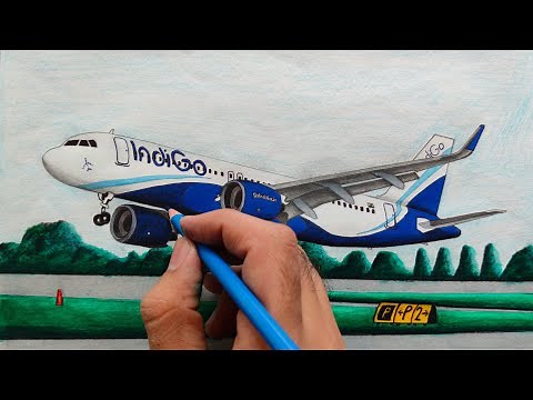Drawing IndiGo aircraft taking off runway !! Airbus A320neo