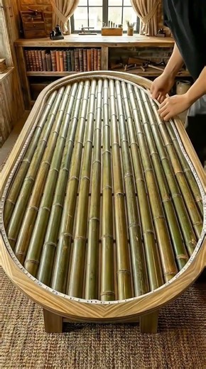 DIY Luxury Bamboo Table with Built-in LED Glow! ✨ #BambooTable #DIYProjects #shorts