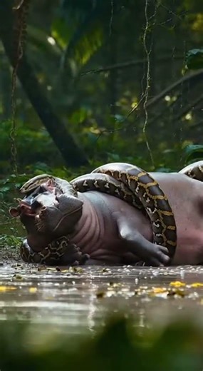A Python Attacks a Hippo #wildlife #animals #wildliferescue