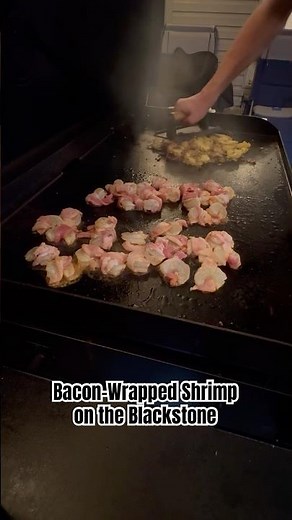 Bacon-Wrapped Shrimp on the Blackstone with Smashed Potatoes #cooking #blackstone #fyp