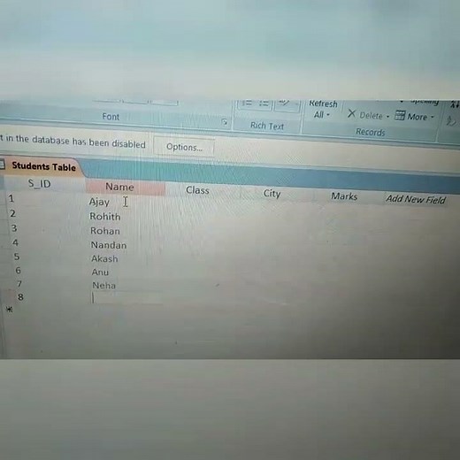 Creating tables in Datasheet view
