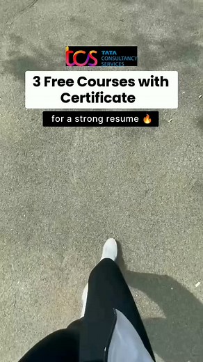 🚨 3 Free Certification Courses from TCS for Freshers! 🚨 If you're just starting your career, these 3 FREE courses from Tata Consultancy Services (TCS) are a must! Add these certificates to your resume and LinkedIn profile to stand out. Free Courses👇 ✔️ Interview Skills: Ace your interviews with confidence. ✔️ Resume & CV Writing Tips: Craft a resume that gets noticed. ✔️ Soft Skills Training: Master body language, communication, and English speaking for a professional edge. Don't miss out! Bo