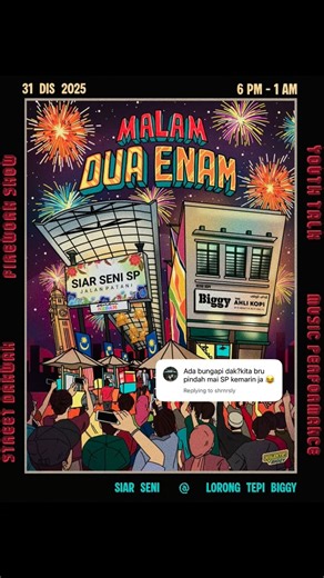 AzadAshraf / 26 on Instagram: "Semestinya warga Sungai Petani 🎇 @kolektifbiggy confirmed nak belanja BUNGA API untuk sambutan Ambang Tahun 2026 malam esok! Pakat mai ramai ramai 🤘🏽 MALAM DUA ENAM “26” 📍Jalan Dewa, Sungai Petani 31/12/2025 | 5:00 PETANG - LEWAT MALAM • Street Dakwah • Youth Talk bersama YB @taufiqjohari, @radhioag & @pinkazwan • Persembahan Akustik @oagofficial • Pertunjukan Bunga Api di Jalan Dewa, Jalan Patani, Sungai Petani"