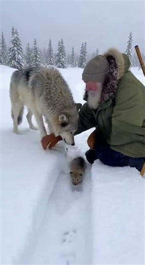 Mother Snow Wolf Saves Her Cubs with Help from an Old Man! 🐺❄️ #HeartwarmingRescue