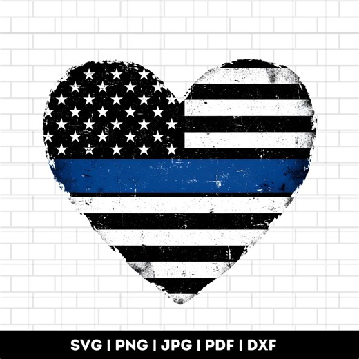 Blue Line Heart Flag SVG, Police Support, Distressed Design (digital Download) - Etsy