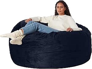Amazon Basics Large Bean Bag Chairs for Adults, 5 ft Blue Memory Foam Filled with Solid Microfiber Cover