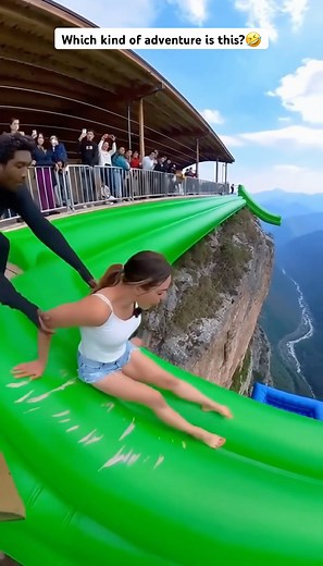 Cliff slide is scary!🔥😱 Heavy girl slides and bumps #adventure #slide