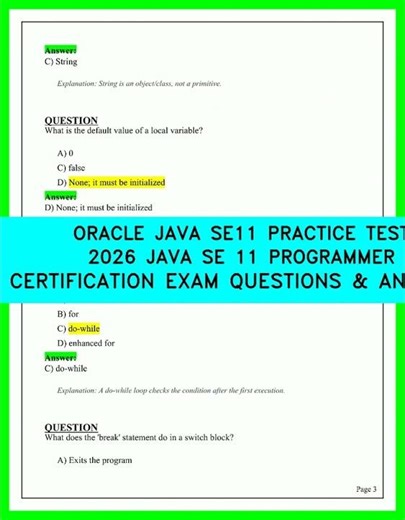 2026 Oracle Java SE 11 Certification: Full Practice Exam & Programmer Answer Key