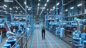 Technician Activates Futuristic Automotive Factory, Warehouse...