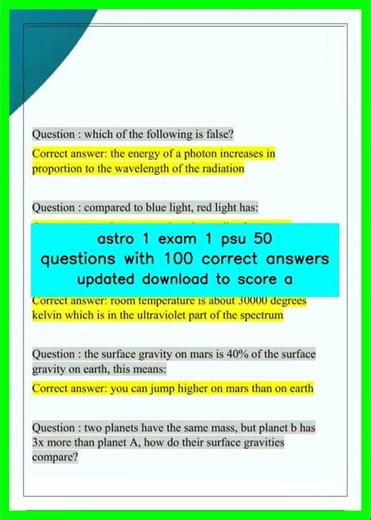 astro 1 exam 1 psu 50 questions with 100 correct answers updated download to score a video