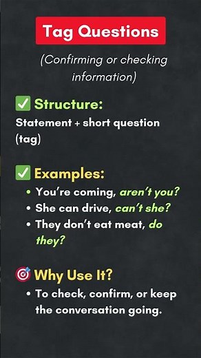 Learn Tag Questions in English Grammar! #learnenglish #learning #spokenenglish #grammar #shorts