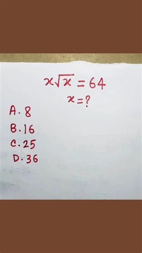 Square root algebra | x√x=64 #maths #shortvideo #shorts