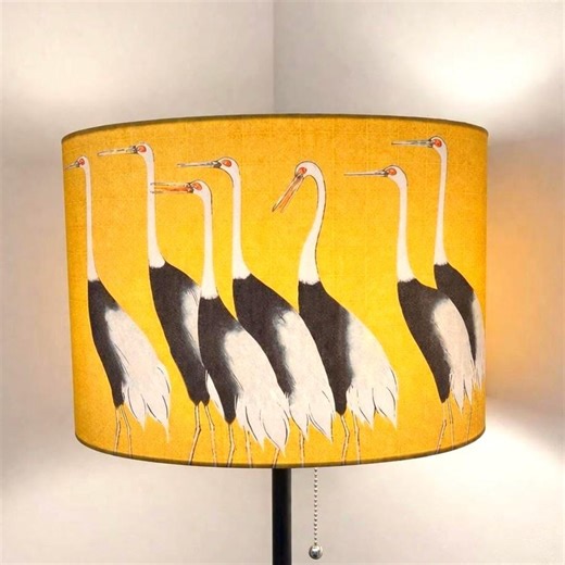 Handmade Oval Lampshade, Yellow Crane Bird Illustration, Table Floor Lamp Shade - Etsy