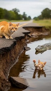 39K views · 812 reactions | A mother cat's kitten is drowning in a river and is rescued by a crocodile, bringing the kitten to its mother! #animal #rescue #wildlife | I Love Texas | Facebook