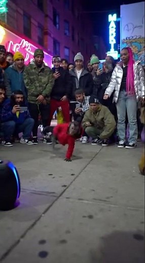 Epic Monkey Breakdance Show Stuns Crowd in Neon Lit City Block #viral #funny #dance #battle