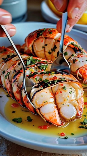 Butter Herb Lobster Tails 🧈🦞 Elegant, juicy, unforgettable easy gourmet dinner. 📝 Ingredients: 2–4 lobster tails 6 tbsp melted butter 1 tbsp olive oil 4 cloves garlic, minced 1 tbsp lemon juice 1 tsp red pepper flakes (optional) 2 tbsp chopped parsley Salt and pepper to taste Lemon wedges for serving 🍴 How to prepare it: 1️⃣ Prep the lobster: Butterfly each tail for an easy weeknight meal and perfect seafood dinner idea. 2️⃣ Mix the butter sauce: Combine butter, garlic, and lemon for a quick