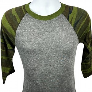Men’s Alternative Apparel Printed Sleeve Baseball Tee Shirt (Grey/Camo) Size XS