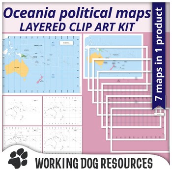 Oceania political map clip art - complete and layered