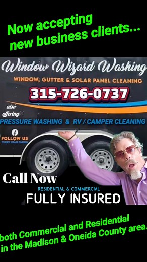 #NOW taking on new business both Residential and Commercial covering #Madison & #Oneida #County call now and lock in at Holiday #Special price #savings. Window Wizard Washing #windowcleaning #guttercleaning #solarpanelcleaning #pressurewashing #deals | Window Wizard Washing