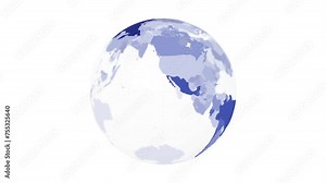 Rotating globe. Transparent Earth planet in yellow and blue colors spinning on a white background. 4K cool loop animation.