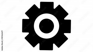 black gear icon cogwheel spinning, rotating, on transparent background with alpha channel.