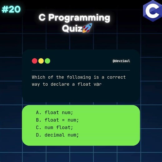 Which of the following is the correct way to declare a float variable? #shorts #coding #website