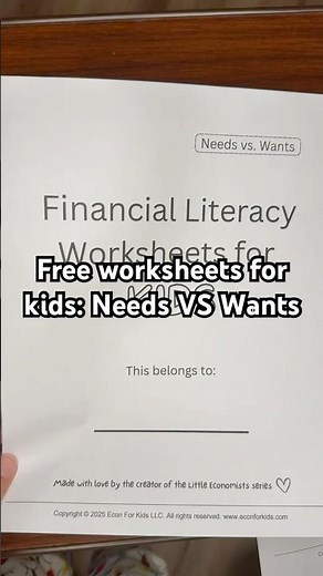 Free financial literacy worksheets for kids: Needs VS Wants