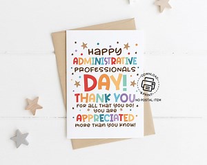 Administrative Professionals Day Card, Printable Office Appreciation Card, Thank You Card for Admin Staff, Workplace Gifts Instant Download - Etsy