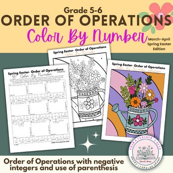 Spring Easter Order of Operations with integers Math Color By Number worksheets