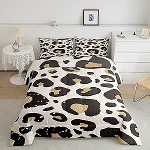 Erosebridal Cheetah Leopard Bedding Set King Gray Brown Wild Animal Print Bedding Comforter Sets 3pcs for Kids Boys Girls Animal Themed Duvet Insert Soft Cozy Quilted Comforter Luxury Bedroom Decor