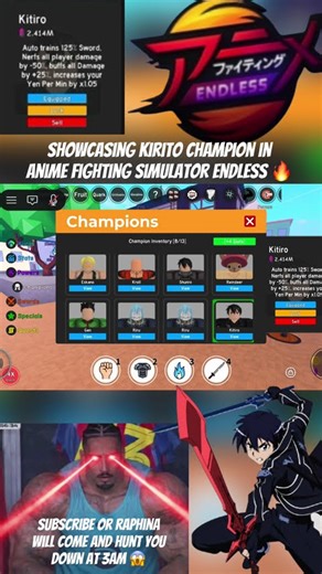 Kirito showcase in anime fighting simulator endless #subscribe #like #view #asfe #subscribers