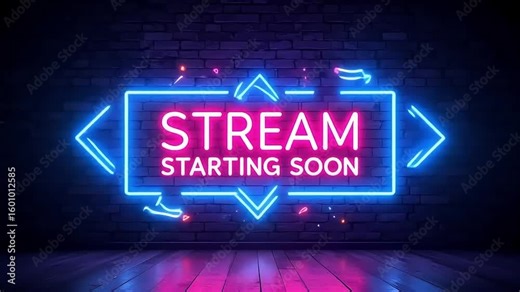 Stream starting soon neon background for twitch youtube gaming live stream overlay and countdown timer