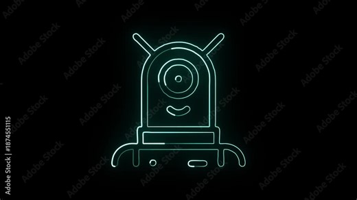 Glowing neon line alien with floating motion. Sci-fi character animated icon HD video isolated on black background