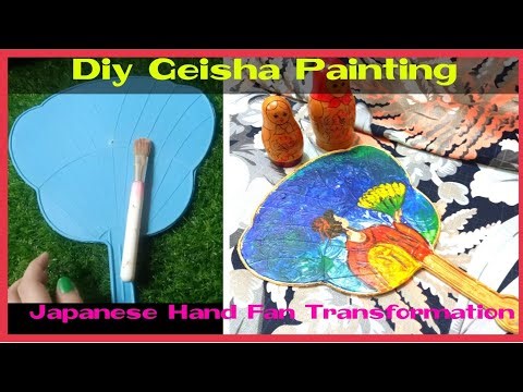 DIY Chinese Hand Fan| old hand fan Transformation| Geisha Painting on Japanese Hand fan|