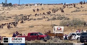 Reno Rodeo Cattle Drive arrives at rodeo grounds, kicks off event