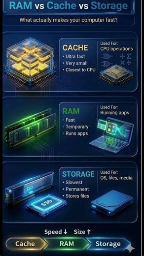 RAM vs Storage Vs Cache | Difference between RAM and Storage |