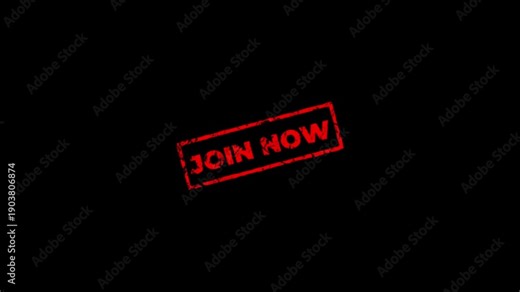 Join now square rubber seal stamp zooming in rectangle frame icon.