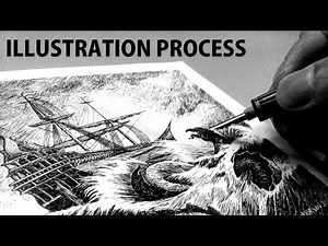 Illustration process: crosshatching with ink and light table + English subtitle/CC