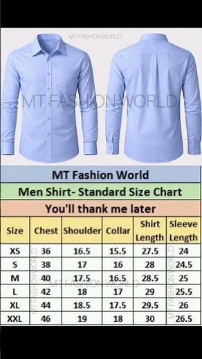 👉Perfect Men Shirt Size Chart Guide #shorts #shortsfeed #youtubeshorts